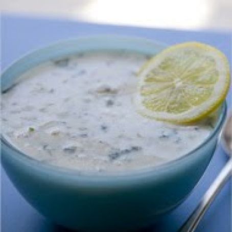 HOT YOGURT SOUP w/BARLEY & CILANTRO